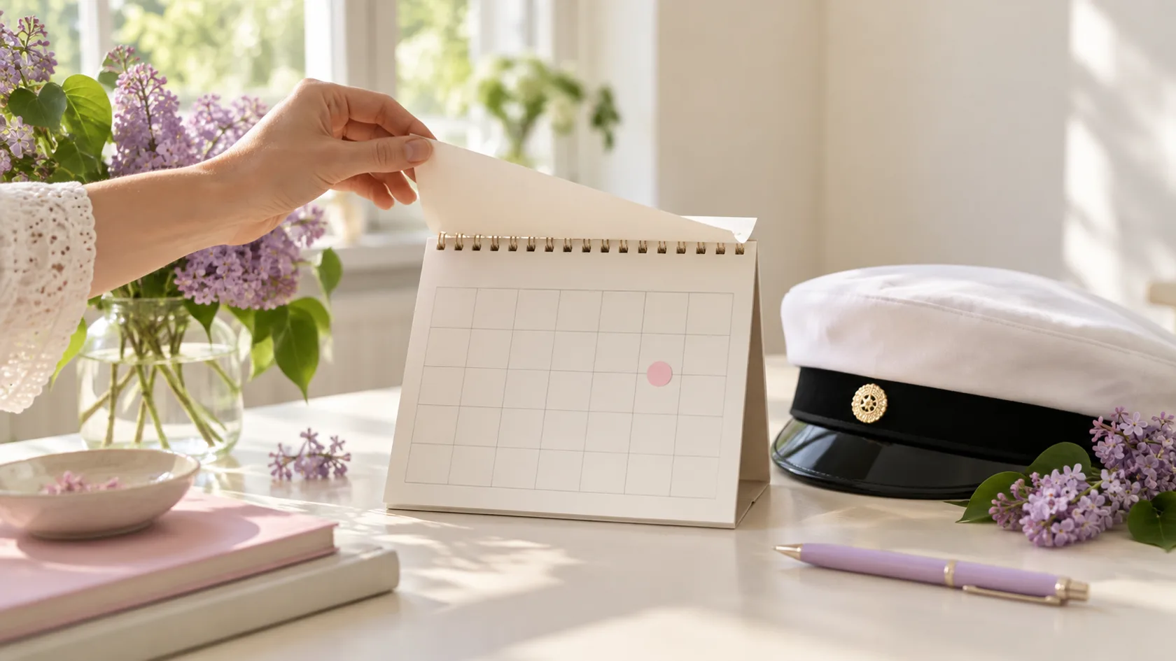 Illustration: Studentmössa och kalender för klassens kommande studentdag