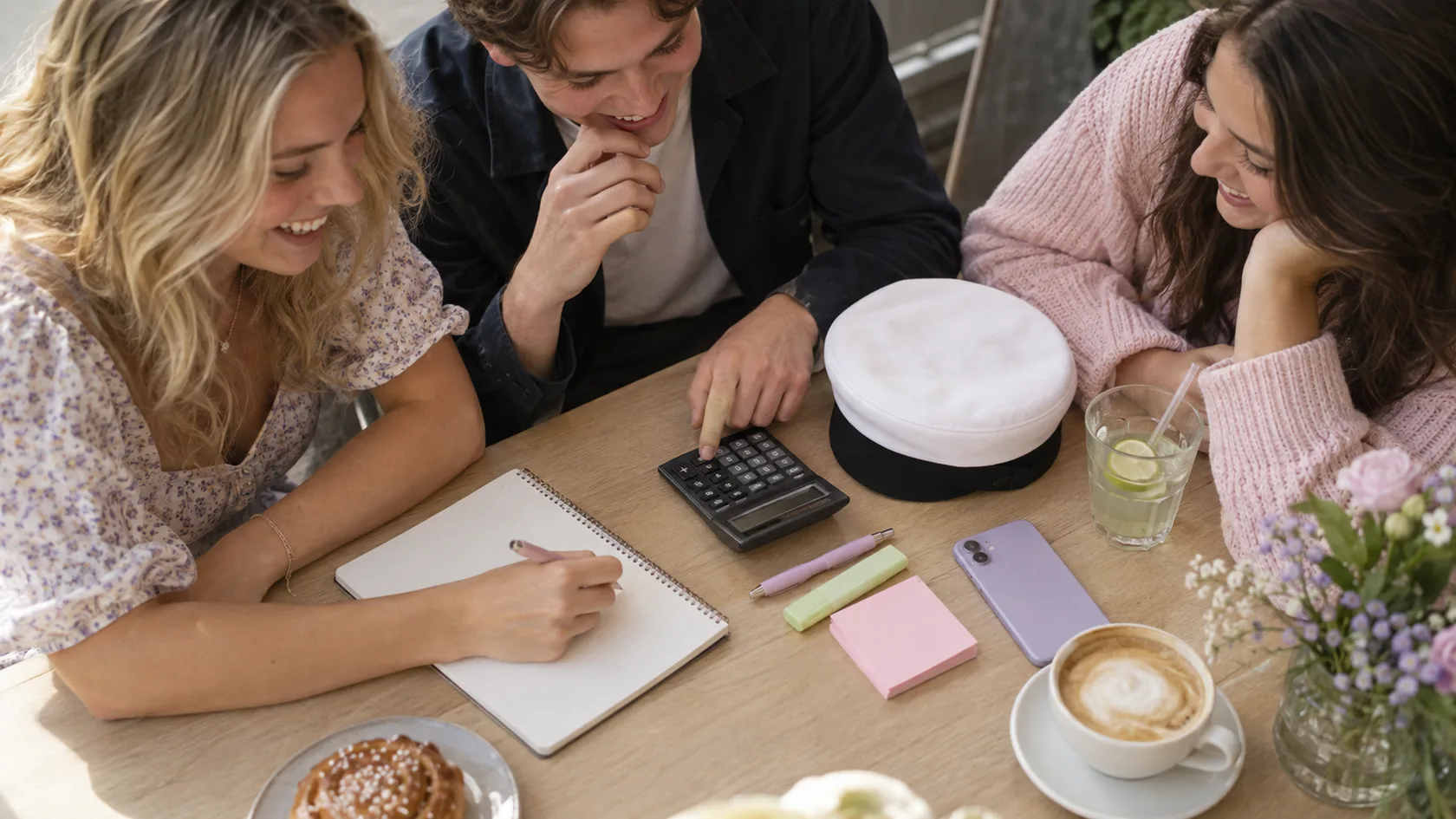 Illustration: Studentflakets budget: klasskompisar räknar tillsammans